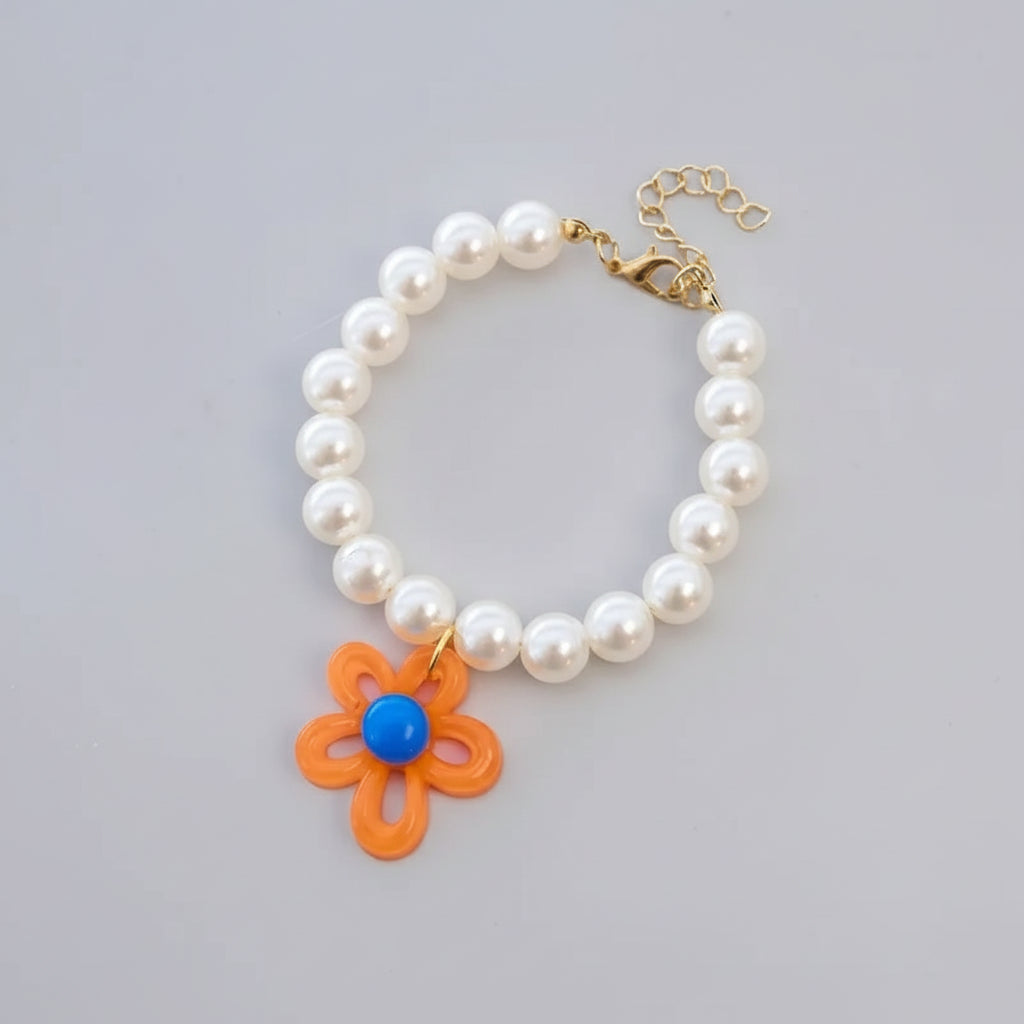 Macaron Haustierhalsband mit Perlen & Blumenanhänger – Süßes, farbenfrohes Schmuck-Collar für Katzen & kleine Hunde