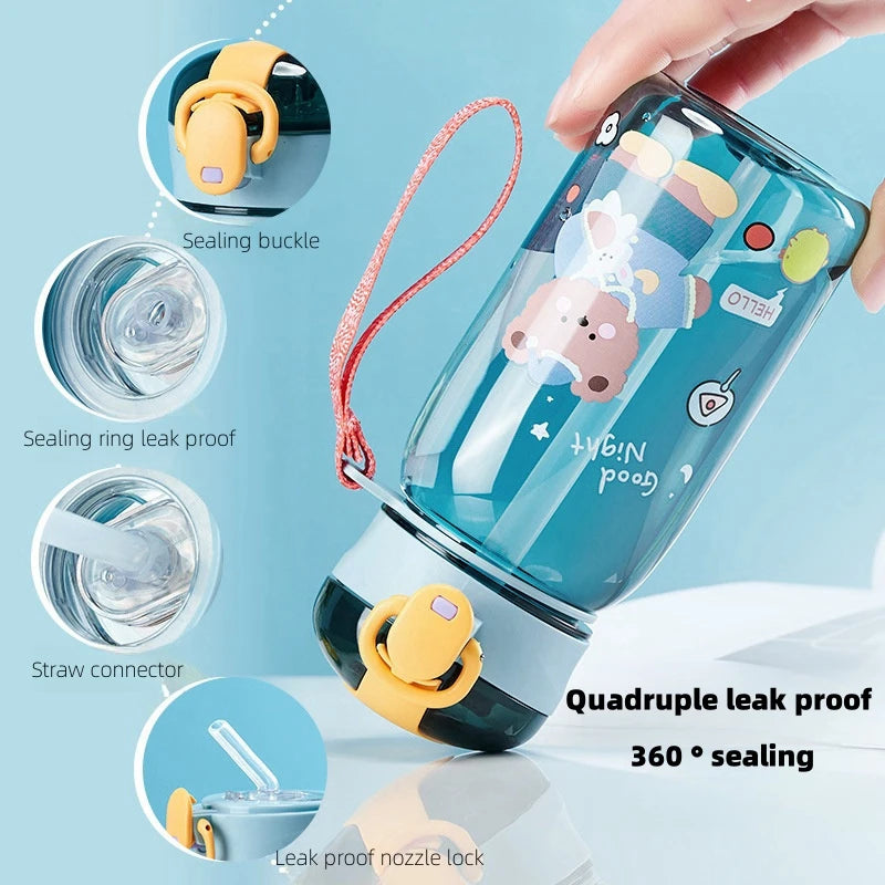Kinder Trinkflasche 400ml mit Strohhalm - Auslaufsicher & BPA-frei