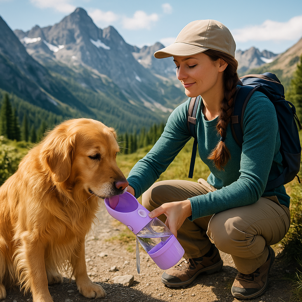 Portable dog water bottle with food reservoir | 250 ml water + 180 ml food | Outdoor bottle for dogs &amp; cats