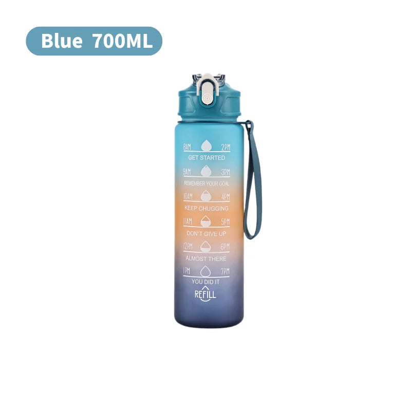 Botella deportiva de 1 l con degradado, pajita y marcador de tiempo – Diseño con degradado de color