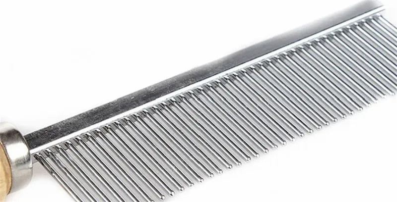 Stainless steel dog and cat comb with wooden handle – Professional grooming brush