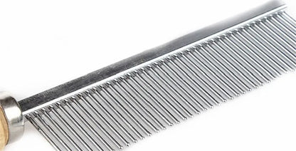 Stainless steel dog and cat comb with wooden handle – Professional grooming brush