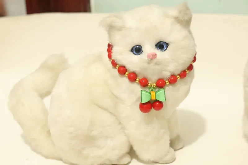 Collar de perlas para mascotas: hecho a mano, diseño de cereza para perros y gatos.