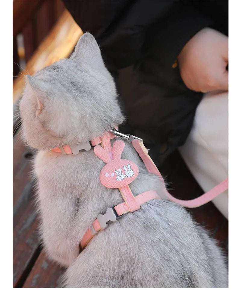Adjustable cat harness with leash – cartoon design for kittens &amp; puppies