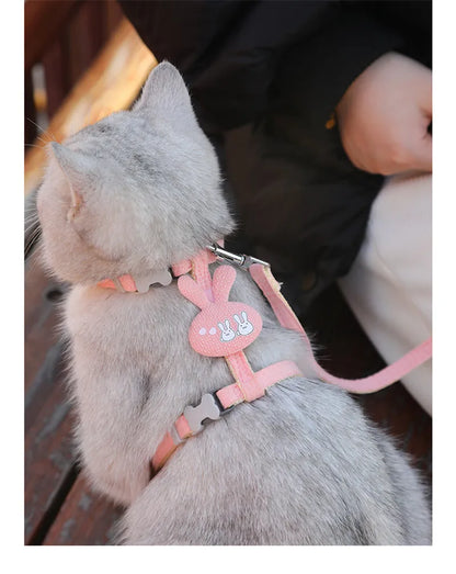 Adjustable cat harness with leash – cartoon design for kittens &amp; puppies