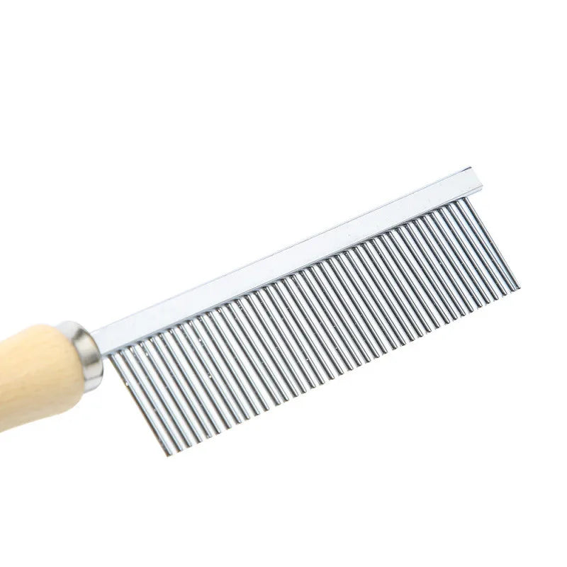 Stainless steel dog and cat comb with wooden handle – Professional grooming brush