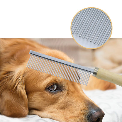 Wooden comb for pets – stainless steel tines for long fur, dogs &amp; cats