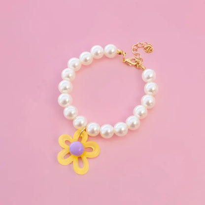 Macaron Haustierhalsband mit Perlen & Blumenanhänger – Süßes, farbenfrohes Schmuck-Collar für Katzen & kleine Hunde