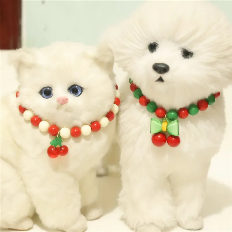 Collar de perlas para mascotas: hecho a mano, diseño de cereza para perros y gatos.