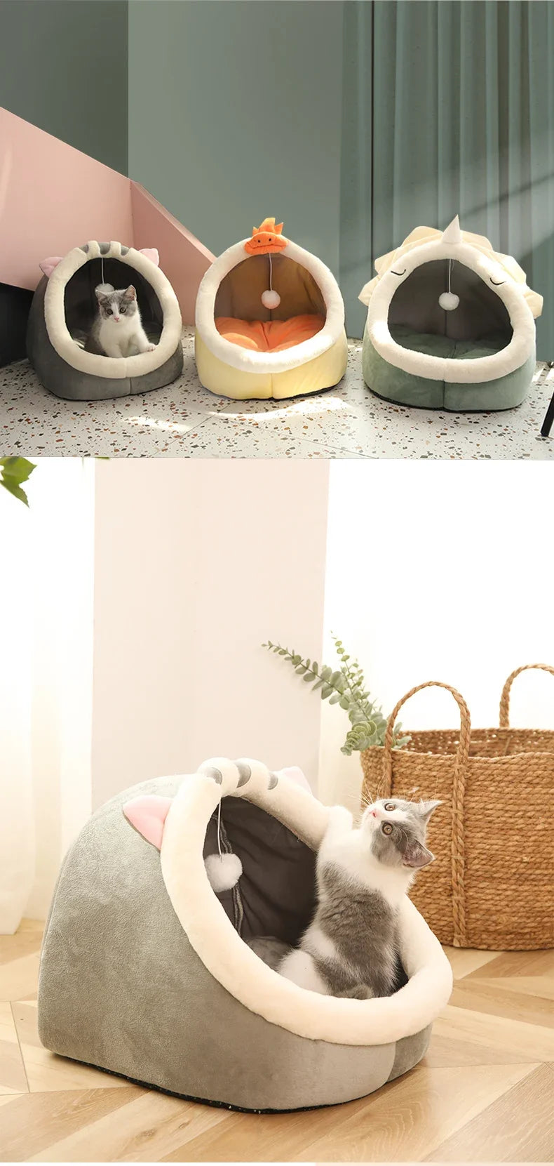 Katzenbett Kuschelhöhle - 3 Designs (Katze, Küken, Einhorn) - Weich & Waschbar