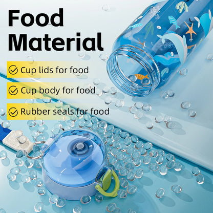 Trinkflasche Kinder 550ml - Auslaufsicher mit Trageriemen & Cartoon Design