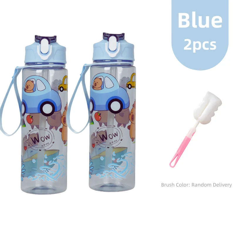 Kinder Trinkflasche 800ml mit Strohhalm – Auslaufsicher & BPA-frei | Cartoon Design