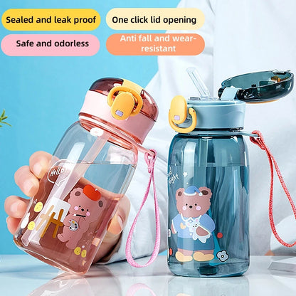 Kinder Trinkflasche 400ml mit Strohhalm - Auslaufsicher & BPA-frei