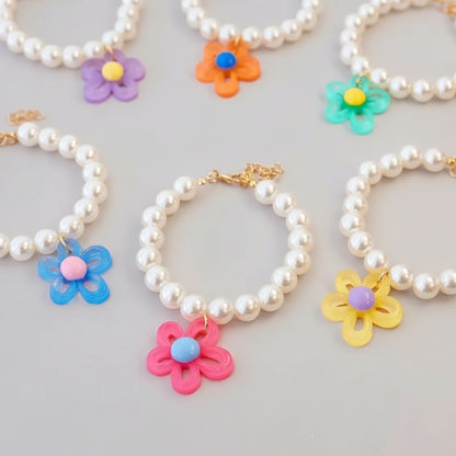 Macaron Haustierhalsband mit Perlen & Blumenanhänger – Süßes, farbenfrohes Schmuck-Collar für Katzen & kleine Hunde