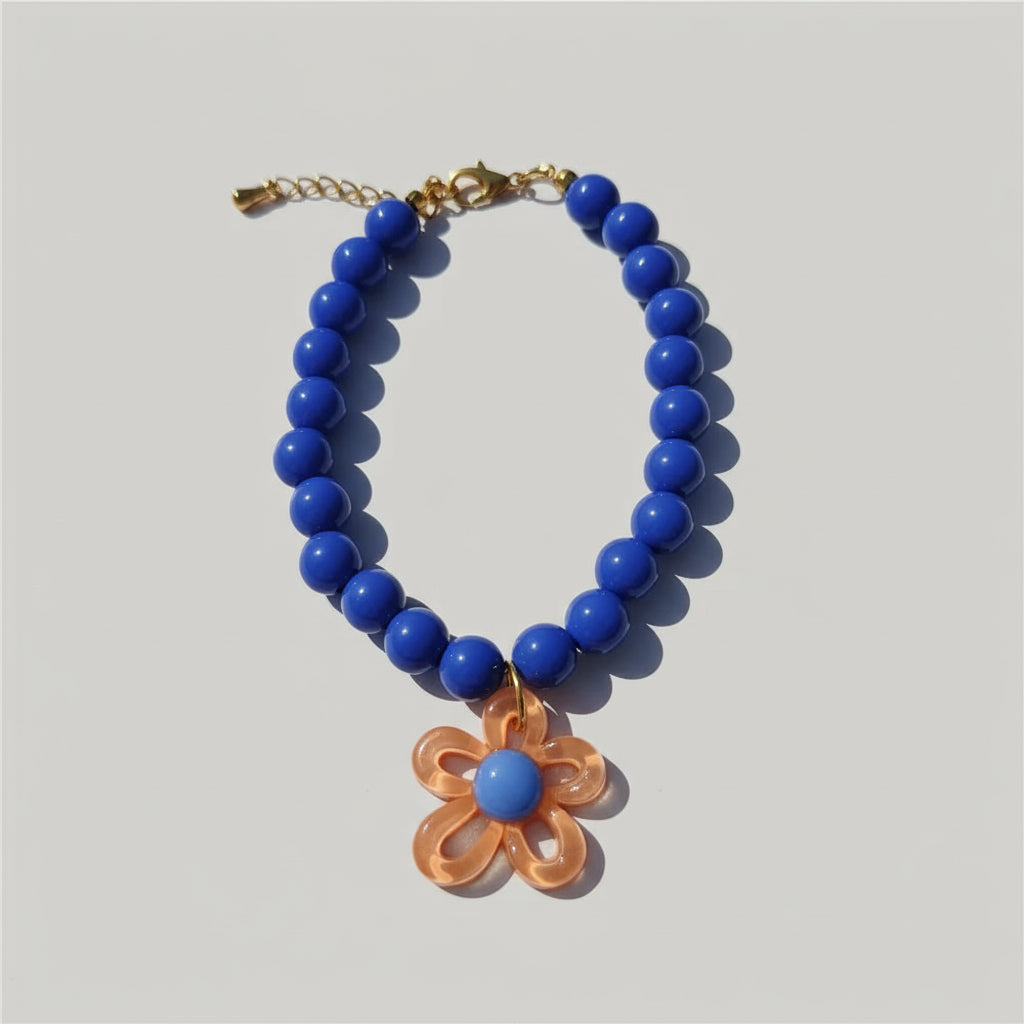 Macaron Haustierhalsband mit Perlen & Blumenanhänger – Süßes, farbenfrohes Schmuck-Collar für Katzen & kleine Hunde