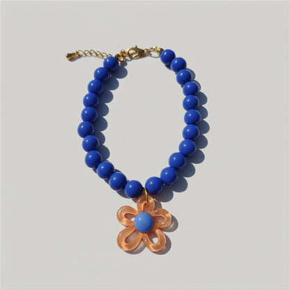 Macaron Haustierhalsband mit Perlen & Blumenanhänger – Süßes, farbenfrohes Schmuck-Collar für Katzen & kleine Hunde