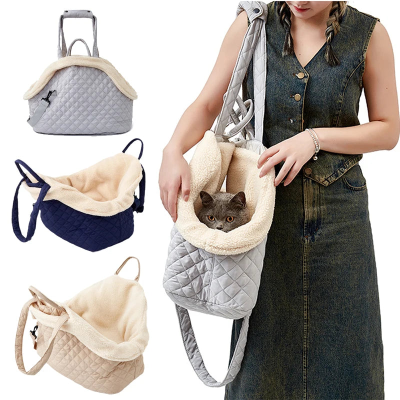 Pet Handbag for Cats - Quilted Shoulder Bag for Autumn &amp; Winter