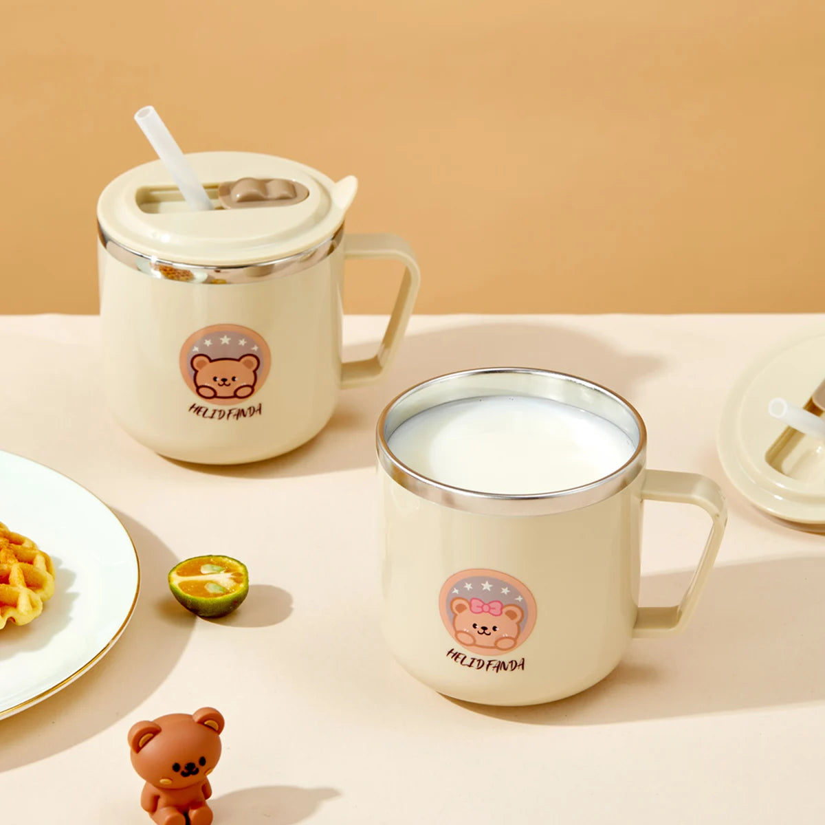 Capybara Kinder Trinkbecher 270ml - Doppelwandiger Edelstahl mit Strohhalm