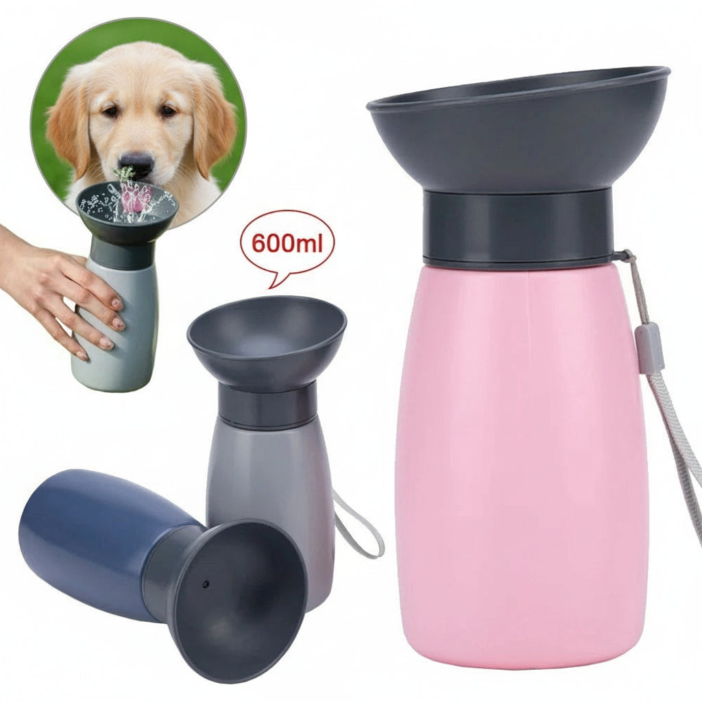 Botella de agua portátil para perros de 600 ml: bebedero de viaje para perros y gatos