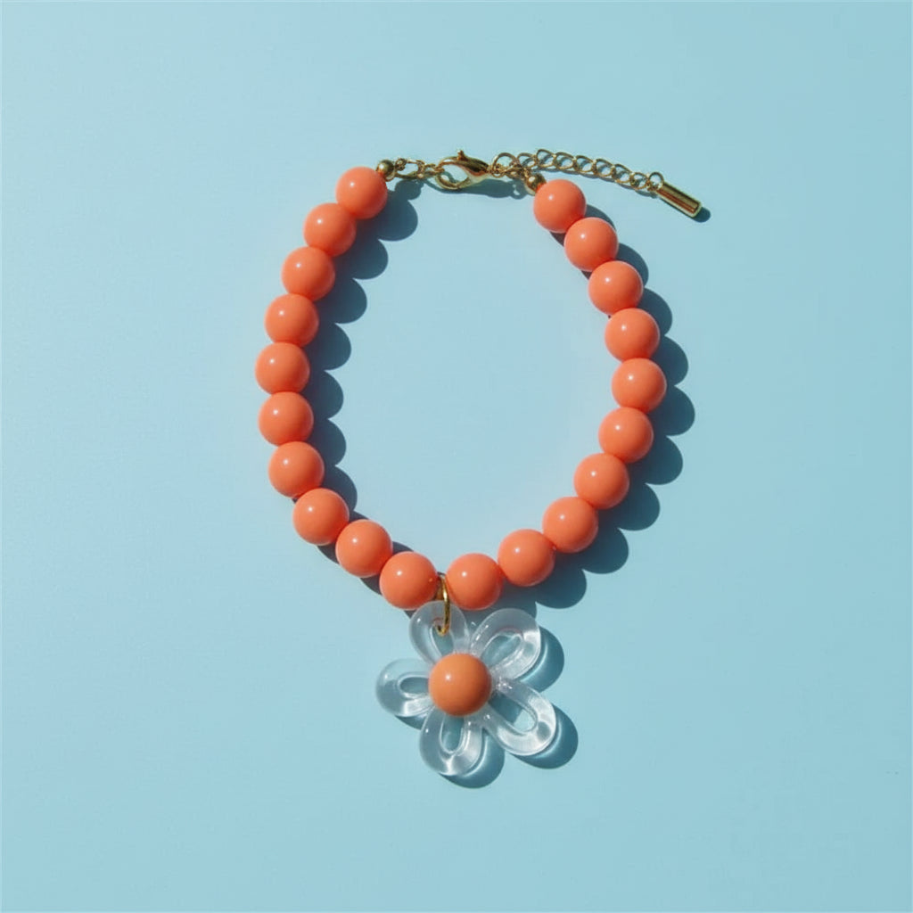 Macaron Haustierhalsband mit Perlen & Blumenanhänger – Süßes, farbenfrohes Schmuck-Collar für Katzen & kleine Hunde