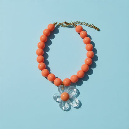 Macaron Haustierhalsband mit Perlen & Blumenanhänger – Süßes, farbenfrohes Schmuck-Collar für Katzen & kleine Hunde