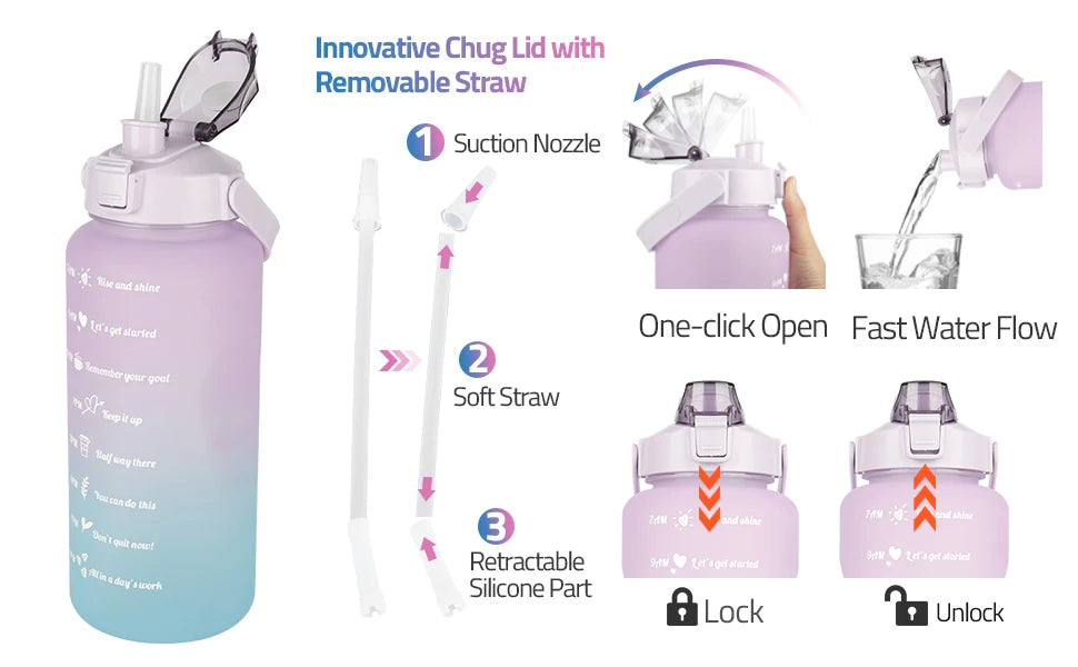 Botella deportiva de 2 l con cronómetro: tamaño XXL para fitness y actividades al aire libre.