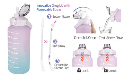 Botella deportiva de 2 l con cronómetro: tamaño XXL para fitness y actividades al aire libre.