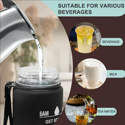 Botella deportiva de 1 l con marcador de tiempo y pajita: motivadora y a prueba de fugas.