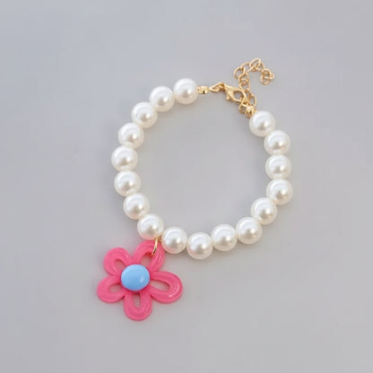 Macaron Haustierhalsband mit Perlen & Blumenanhänger – Süßes, farbenfrohes Schmuck-Collar für Katzen & kleine Hunde