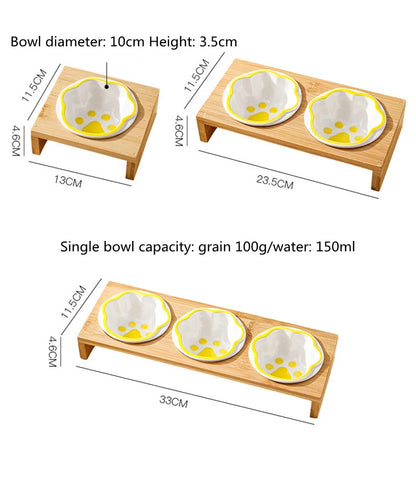 Keramik Futterstation für Katzen & Hunde – 3 Näpfe mit Bambusständer | Pets & Home