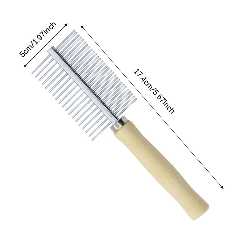 Wooden comb for pets – stainless steel tines for long fur, dogs &amp; cats