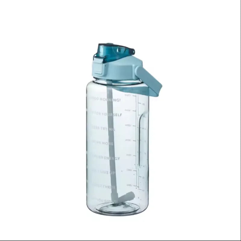 Botella de agua de 2 litros con marcador de tiempo y pajita: botella de agua motivacional para deportes y fitness.