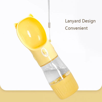 Portable dog water bottle with food reservoir | 250 ml water + 180 ml food | Outdoor bottle for dogs &amp; cats