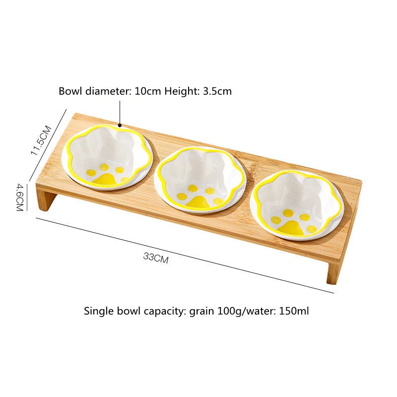 Keramik Futterstation für Katzen & Hunde – 3 Näpfe mit Bambusständer | Pets & Home