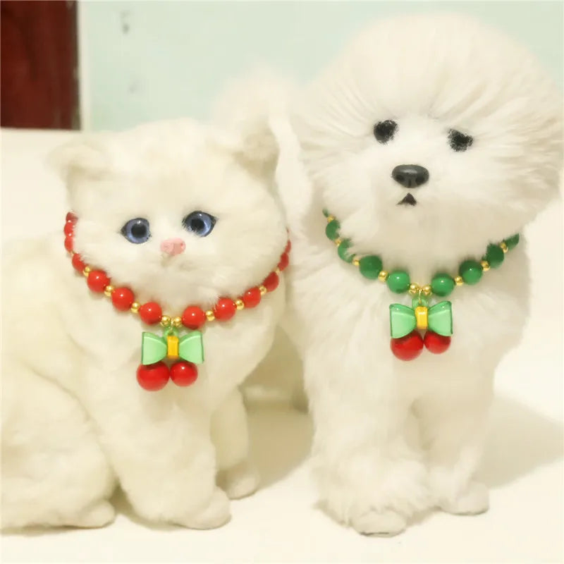 Collar de perlas para mascotas: hecho a mano, diseño de cereza para perros y gatos.