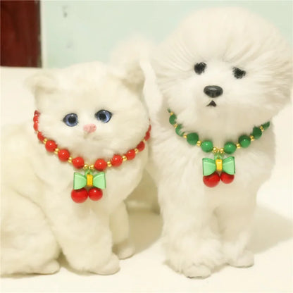Collar de perlas para mascotas: hecho a mano, diseño de cereza para perros y gatos.