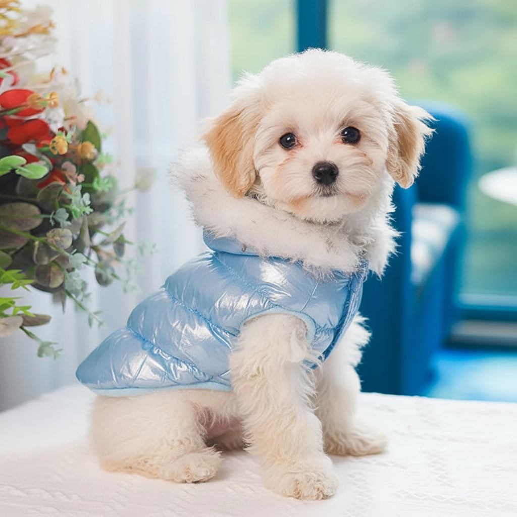 Warmer Wintermantel für kleine Hunde – winddicht, weich & mit Fellkragen