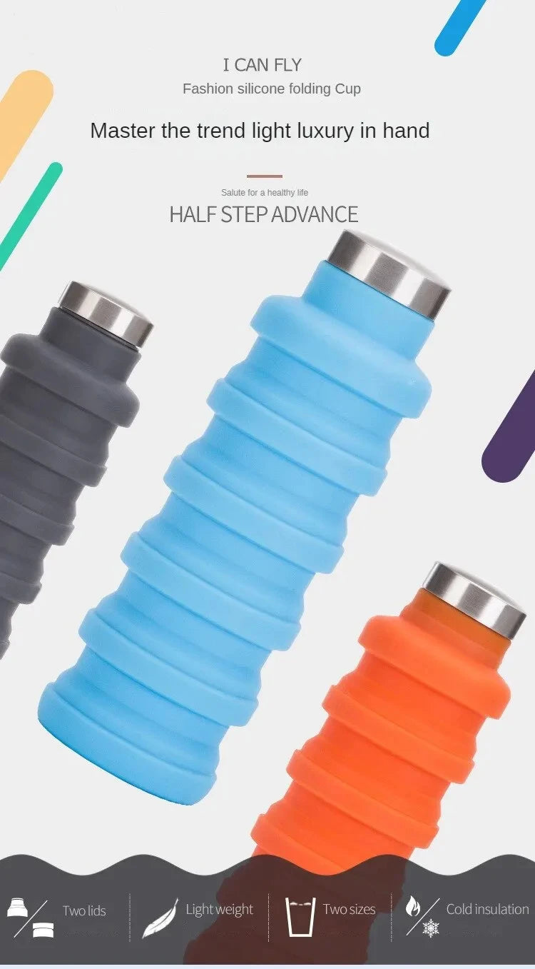 Foldable silicone water bottle - BPA-free &amp; portable for outdoor activities &amp; hiking