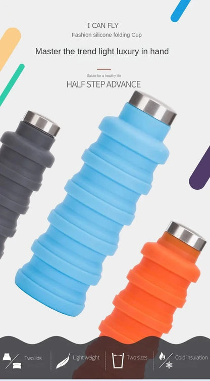 Foldable silicone water bottle - BPA-free &amp; portable for outdoor activities &amp; hiking