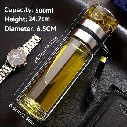 Botella de té de vidrio de 450 ml - Aislamiento de doble pared con colador de té para llevar