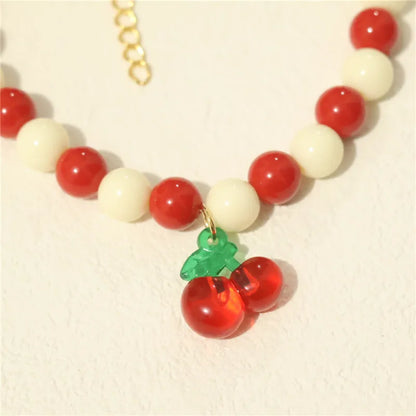 Collar de perlas para mascotas: hecho a mano, diseño de cereza para perros y gatos.