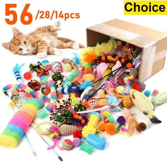 Juego de juguetes para gatos (56/28/14 piezas): mezcla colorida de peluche y plástico para varios gatos