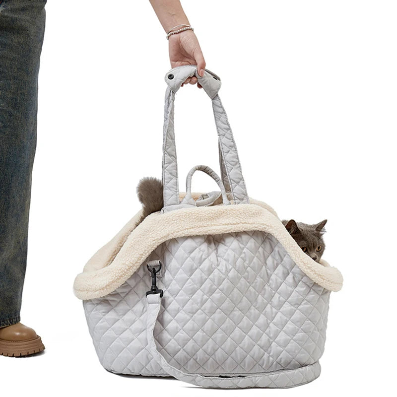 Pet Handbag for Cats - Quilted Shoulder Bag for Autumn &amp; Winter