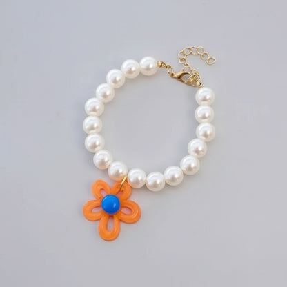 Macaron Haustierhalsband mit Perlen & Blumenanhänger – Süßes, farbenfrohes Schmuck-Collar für Katzen & kleine Hunde