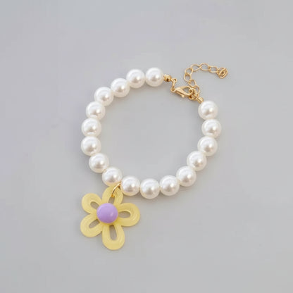 Macaron Haustierhalsband mit Perlen & Blumenanhänger – Süßes, farbenfrohes Schmuck-Collar für Katzen & kleine Hunde