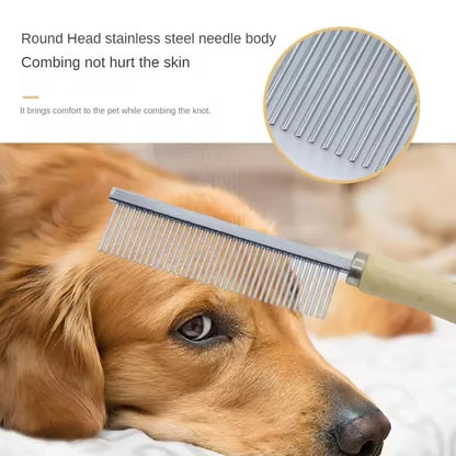 Wooden handle dog &amp; cat comb – stainless steel teeth, 40 teeth – removes loose hair &amp; undercoat