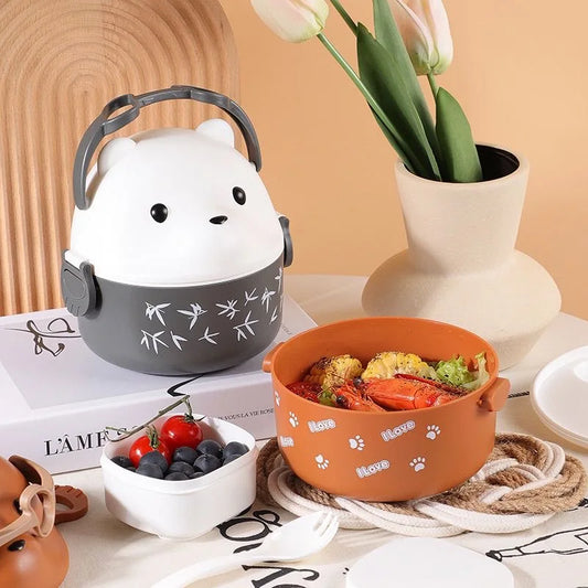 Lonchera bento con diseño de oso - Lonchera japonesa con cuchara