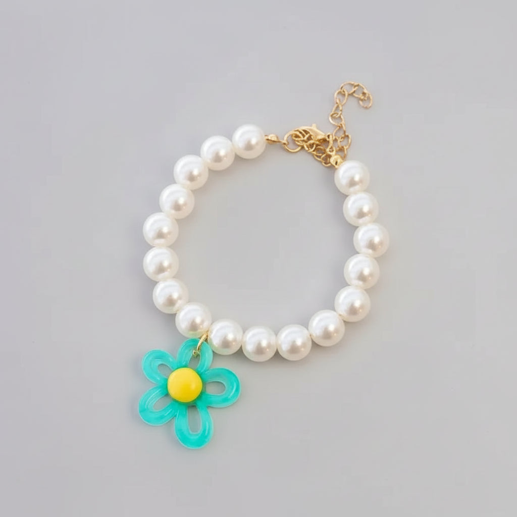 Macaron Haustierhalsband mit Perlen & Blumenanhänger – Süßes, farbenfrohes Schmuck-Collar für Katzen & kleine Hunde