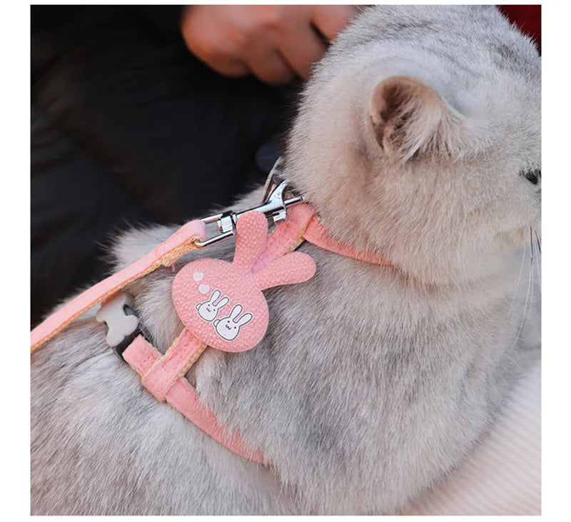 Adjustable cat harness with leash – cartoon design for kittens &amp; puppies