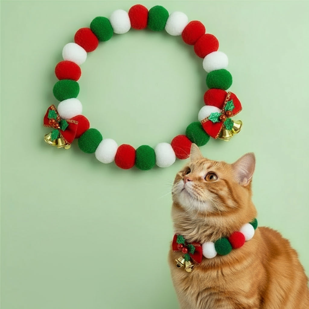 Weihnachtliches Haustier-Halsband mit Glöckchen – Verstellbarer Weihnachtskragen für Hunde & Katzen